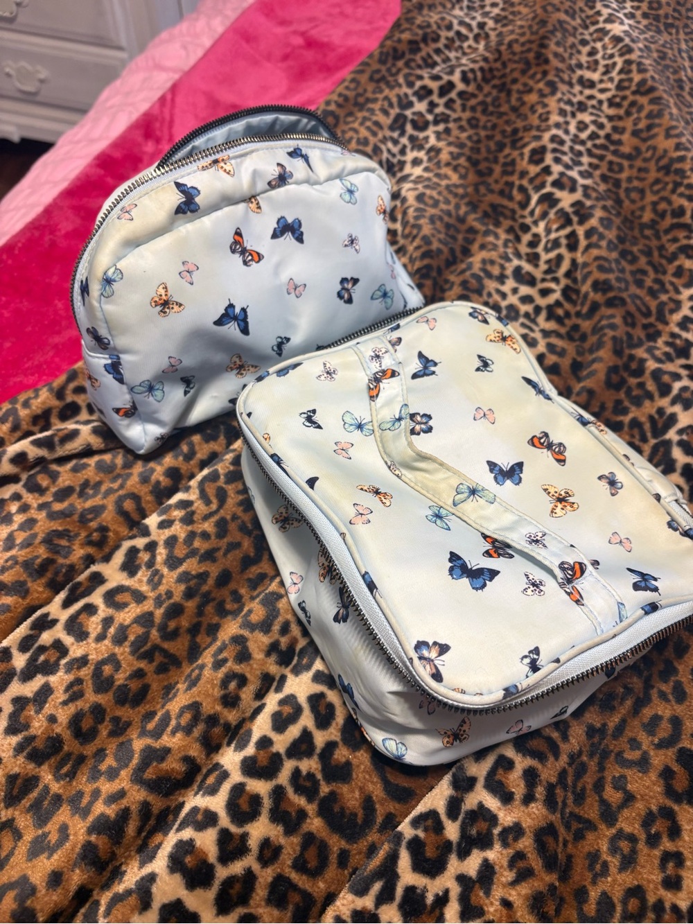 Butterfly Print Cosmetic Bags - Light Blue Set just needs washed